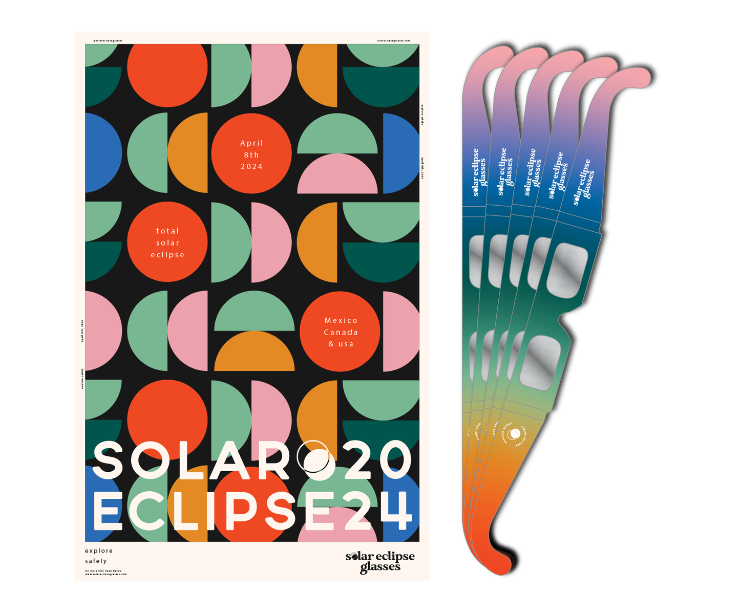 Commemorative 2024 Eclipse Poster + Pack of 5 Eclipse Glasses